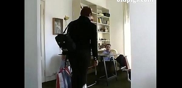  Mature cleaning lady take care of a young cock